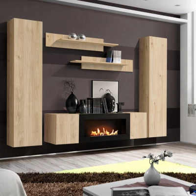 FREYA Wohnzimmerwand mit Bio-Kamin - Hickory Jackson