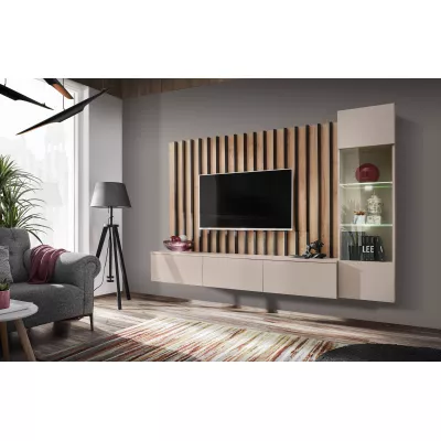 CECILIA Wohnzimmerwand mit LED-Beleuchtung – Kaschmir / Eiche (Artisan) / Schwarz