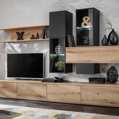 SAMBUCA Wohnzimmerwand – Eiche-Optik / Schwarz