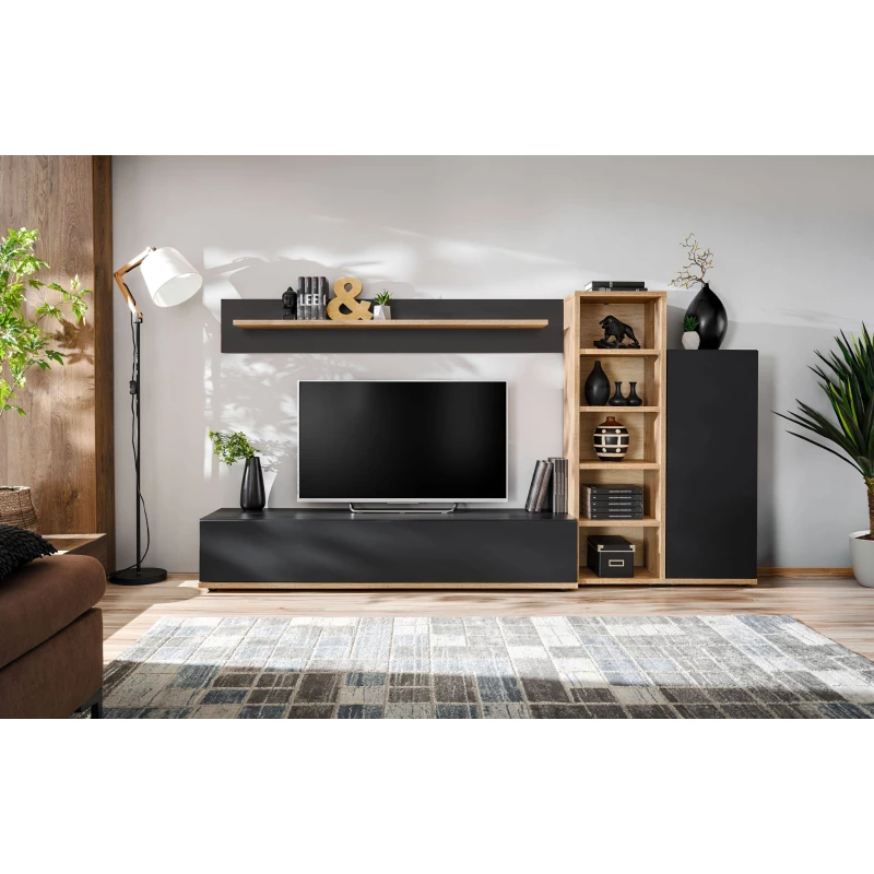 Wohnzimmerwand CARLEEN - Ribbeck-Eiche / Schwarz