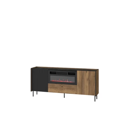 Kommode mit elektrischem Kamin ASHEBORO - Nussbaum / San Sebastián / Schwarz