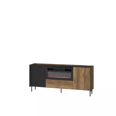 Kommode mit elektrischem Kamin ASHEBORO - Nussbaum / San Sebastián / Schwarz