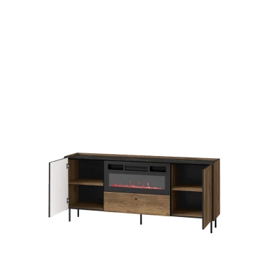 Kommode mit elektrischem Kamin ASHEBORO - Nussbaum / San Sebastián / Schwarz