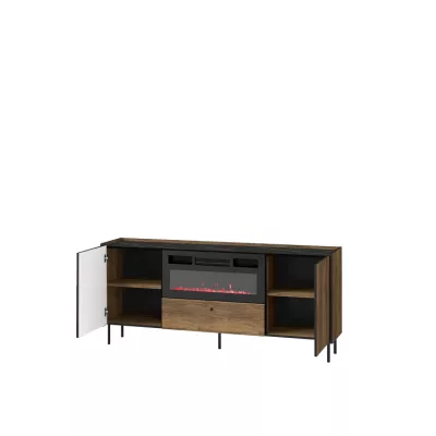 Kommode mit elektrischem Kamin ASHEBORO - Nussbaum / San Sebastián / Schwarz