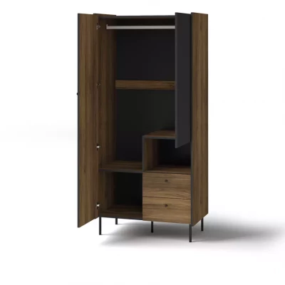 Hoher Kleiderschrank 89 cm ASHEBORO - Walnuss/Schwarz