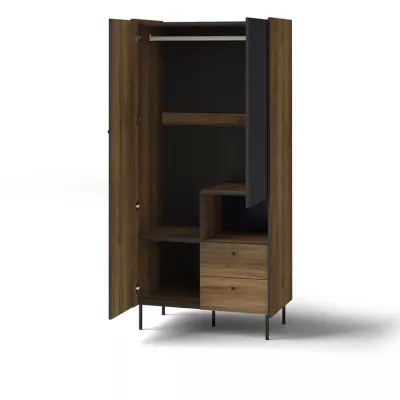Hoher Kleiderschrank 89 cm ASHEBORO - Walnuss/Schwarz