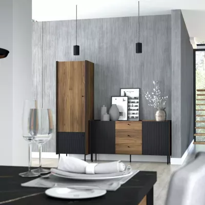Kleiderschrank mit Regalen, 59 cm, ASHEBORO - Walnuss/Schwarz