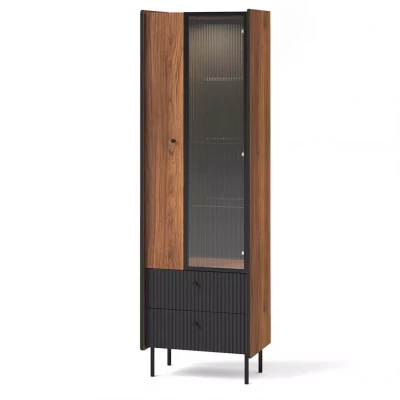 Schmale Vitrine ASHEBORO - Walnuss / Schwarz