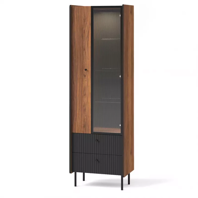 Schmale Vitrine ASHEBORO - Walnuss / Schwarz