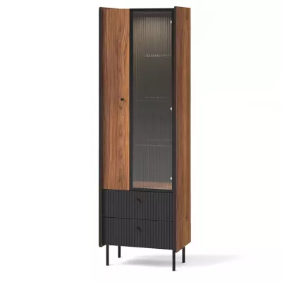 Schmale Vitrine ASHEBORO - Walnuss / Schwarz