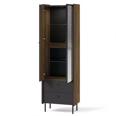 Schmale Vitrine ASHEBORO - Walnuss / Schwarz