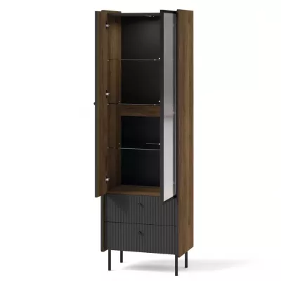 Schmale Vitrine ASHEBORO - Walnuss / Schwarz