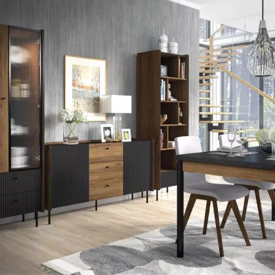 Schmale Vitrine ASHEBORO - Walnuss / Schwarz