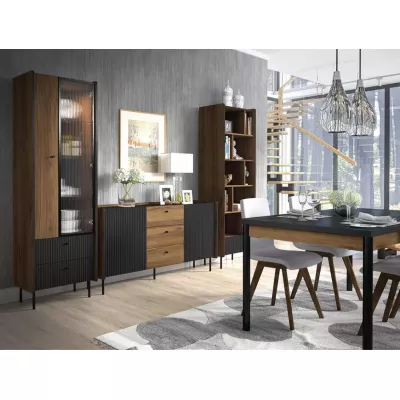 Schmale Vitrine ASHEBORO - Walnuss / Schwarz