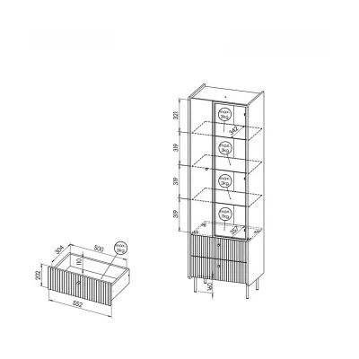 Schmale Vitrine ASHEBORO - Walnuss / Schwarz