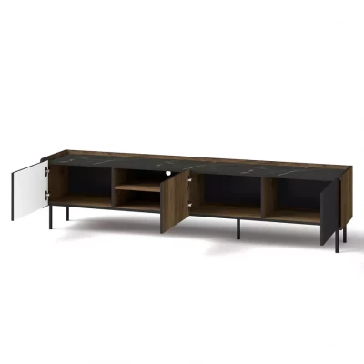 TV-Ständer ASHEBORO – Walnuss / San Sebastián / Schwarz