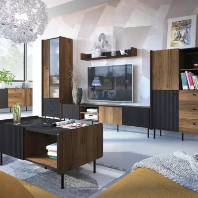 TV-Ständer ASHEBORO – Walnuss / San Sebastián / Schwarz