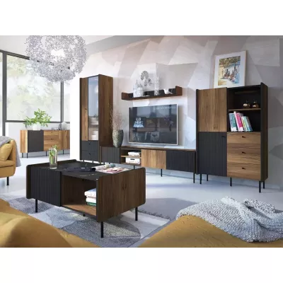 TV-Ständer ASHEBORO – Walnuss / San Sebastián / Schwarz