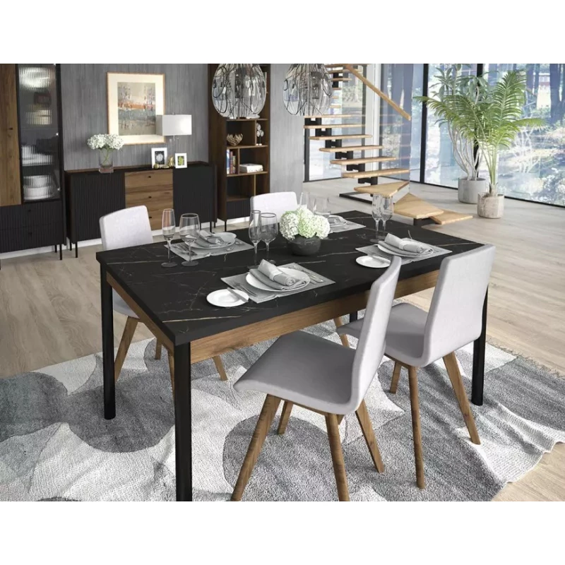 Ausziehbarer Esstisch 160(240)x90 ASHEBORO - Walnuss / San Sebastián / Schwarz