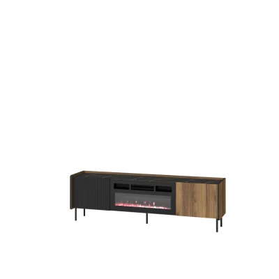 TV-Möbel mit elektrischem Kamin ASHEBORO - Walnuss / San Sebastián / Schwarz