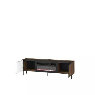 TV-Möbel mit elektrischem Kamin ASHEBORO - Walnuss / San Sebastián / Schwarz