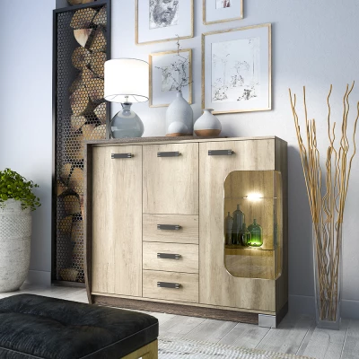 Kommode mit Glaseinsatz BENSON – Canyon Oak / Arusha, links
