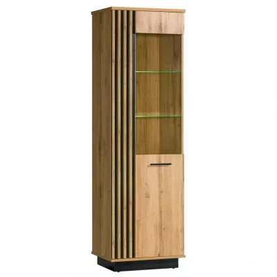 Schmale Vitrine CATAWBA – Eiche Wotan / Schwarz