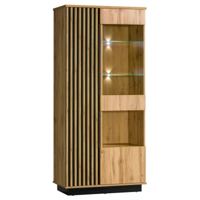 Hohe Vitrine CATAWBA – Wotan-Eiche / Schwarz
