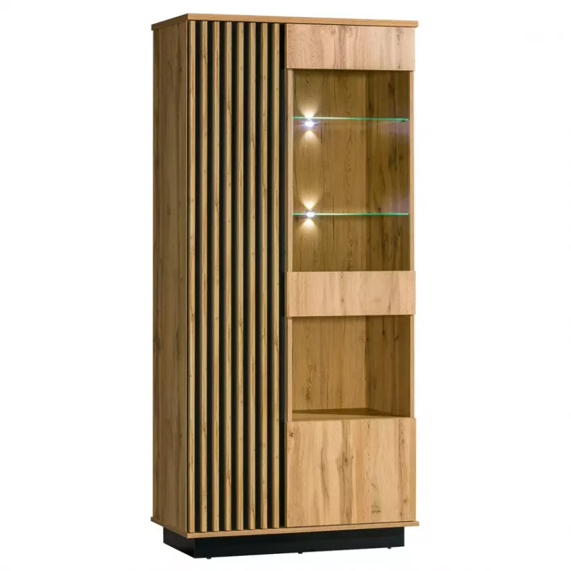 Hohe Vitrine CATAWBA – Wotan-Eiche / Schwarz