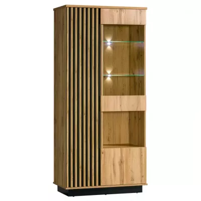 Hohe Vitrine CATAWBA – Wotan-Eiche / Schwarz