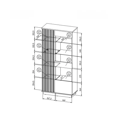 Hohe Vitrine CATAWBA – Wotan-Eiche / Schwarz