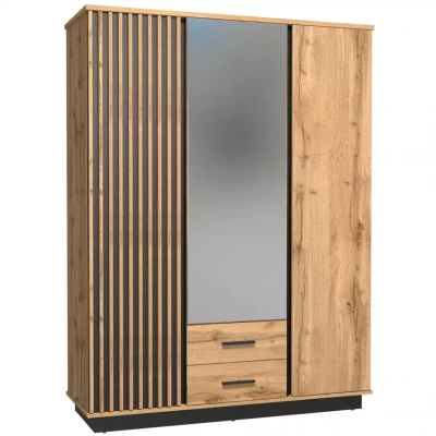 Kleiderschrank 146 cm CATAWBA mit Spiegel - Eiche Wotan / Schwarz