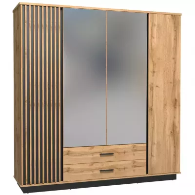 Kleiderschrank 197 cm CATAWBA mit Spiegel - Eiche Wotan / Schwarz