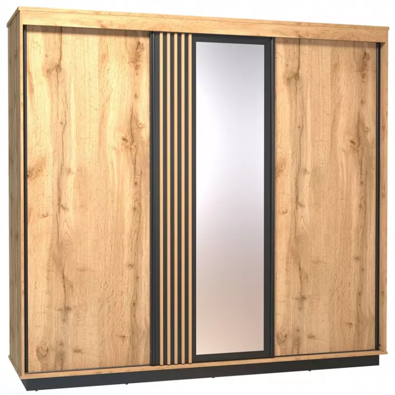 Kleiderschrank 240 cm CATAWBA mit Spiegel - Wotan-Eiche / Schwarz