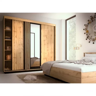 Kleiderschrank 240 cm CATAWBA mit Spiegel - Wotan-Eiche / Schwarz