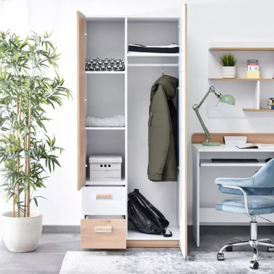 Kombinierter Kleiderschrank 80 cm Zeder - Nash-Eiche / Weiß