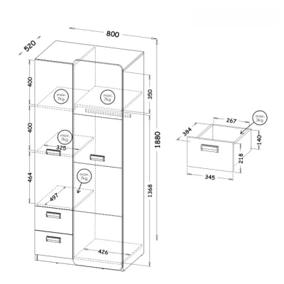 Kombinierter Kleiderschrank 80 cm Zeder - Nash-Eiche / Weiß