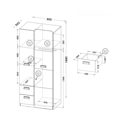Kombinierter Kleiderschrank 80 cm Zeder - Nash-Eiche / Weiß