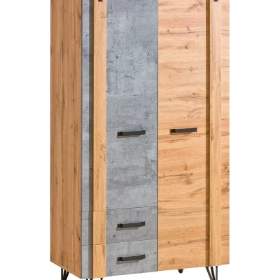 Kleiderschrank 91 cm CONOVER - Wotan-Eiche / Beton / Schwarz