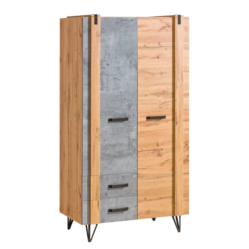 Kleiderschrank 91 cm CONOVER - Wotan-Eiche / Beton / Schwarz