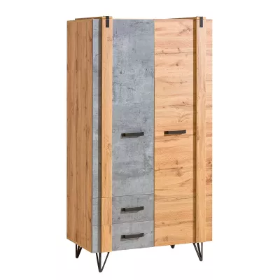 Kleiderschrank 91 cm CONOVER - Wotan-Eiche / Beton / Schwarz