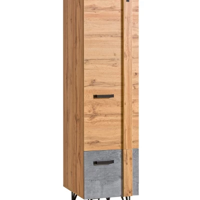 Kleiderschrank mit Regal 46 cm CONOVER - Wotan-Eiche / Beton / Schwarz