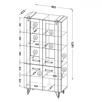 Glasvitrine CONOVER - Wotan-Eiche / Beton / Schwarz