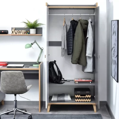 Kleiderschrank 90 cm DOBSON - Riviera-Eiche / Weiß / Anthrazit