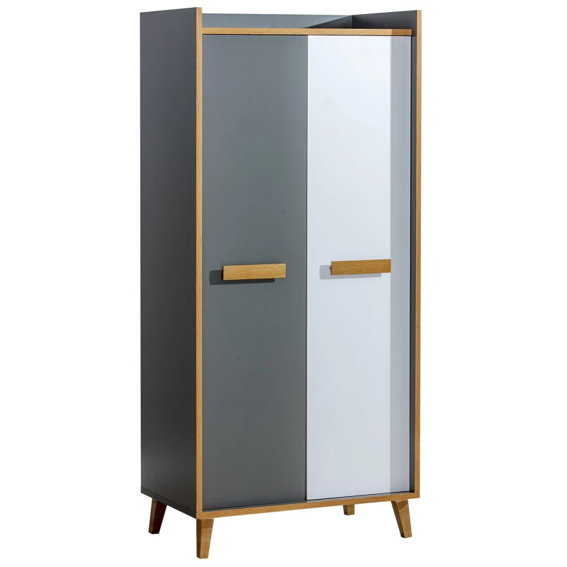Kleiderschrank 90 cm DOBSON - Riviera-Eiche / Weiß / Anthrazit