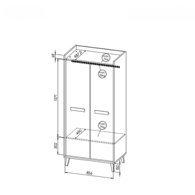 Kleiderschrank 90 cm DOBSON - Riviera-Eiche / Weiß / Anthrazit