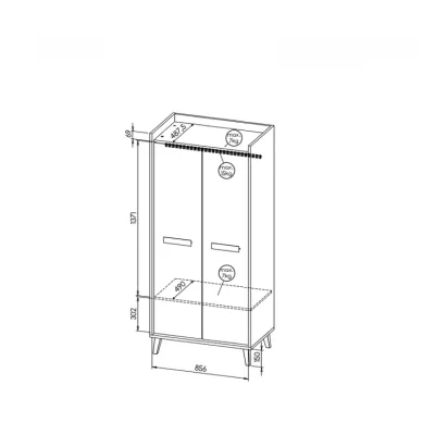 Kleiderschrank 90 cm DOBSON - Riviera-Eiche / Weiß / Anthrazit