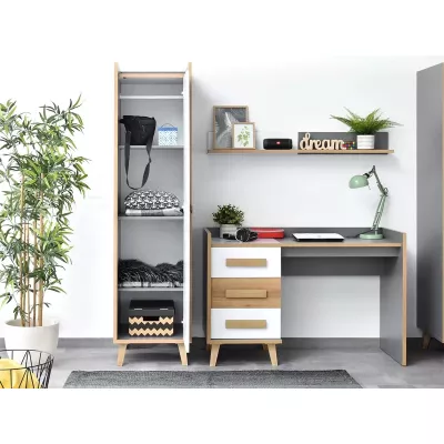 Kleiderschrank mit Regal 48 cm DOBSON - Riviera Eiche / Weiß / Anthrazit