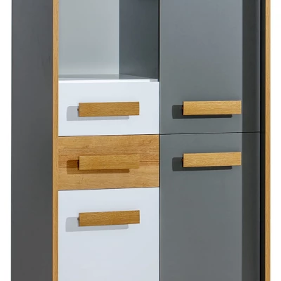Regalschrank 90 cm DOBSON - Riviera Eiche / Weiß / Anthrazit