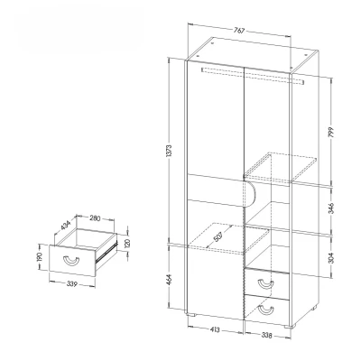 Kleiderschrank 80 cm EDENTON mit Schubladen – Nash-Eiche / Graphit / Weiß